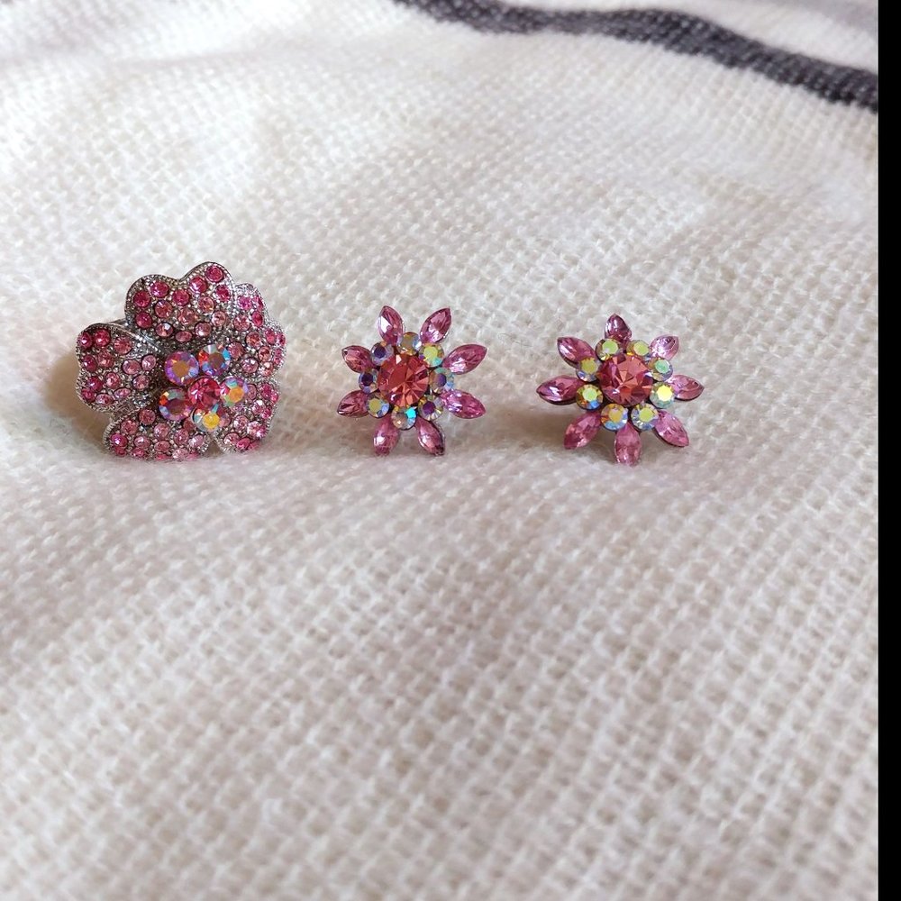 Crystal Flower Earrings and Ring Set